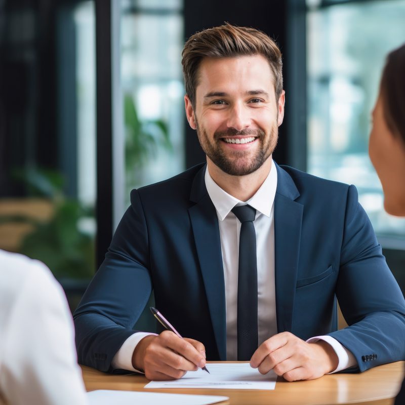 Man consulting with financial manager in the office, bank and finance concept for investment or job interview for management, deal